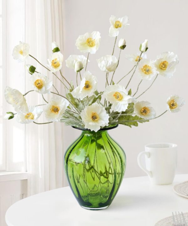 White Poppy Silk Flowers, 6pcs Lifelike Artificial Plants & Flowers, Faux Poppies Bouquet with Long Stems for Spring Kitchen Table Centerpiece Wedding Baby Shower Home Cemetery