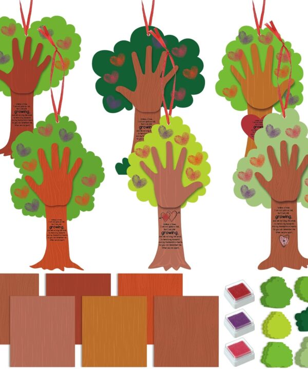 Menkxi 30 Set Valentine Tree Thumbprint Sign Craft Kit, DIY Poem Sign Craft for Art Project, Family Activity, Valentine‘s Day Decoration, 6 Styles