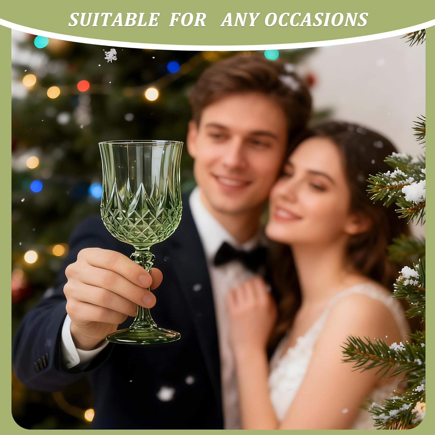 24PCS 7OZ Green Wine Plastic Glasses, Drinking Champagne Glasses Flutes Crystal Vintage Water Unbreakable Goblets for Wedding, Parties