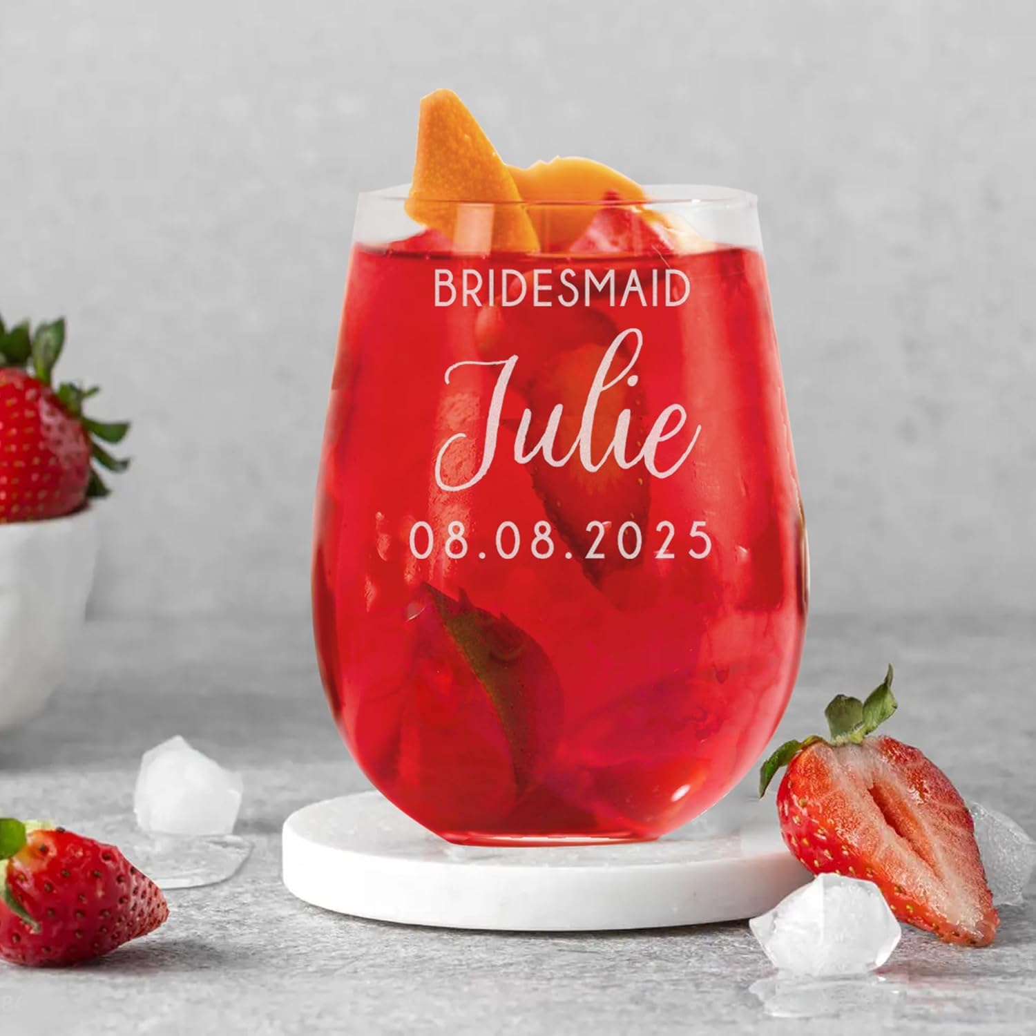 Personalized Wine Glasses Set, Custom 15oz Stemless Wine Glasses – Monogrammed Bridesmaids Wedding Glasses, Engraved Bride, Bridesmaid Gifts for Wedding Party (Wine-Stemless, 5 Pack)