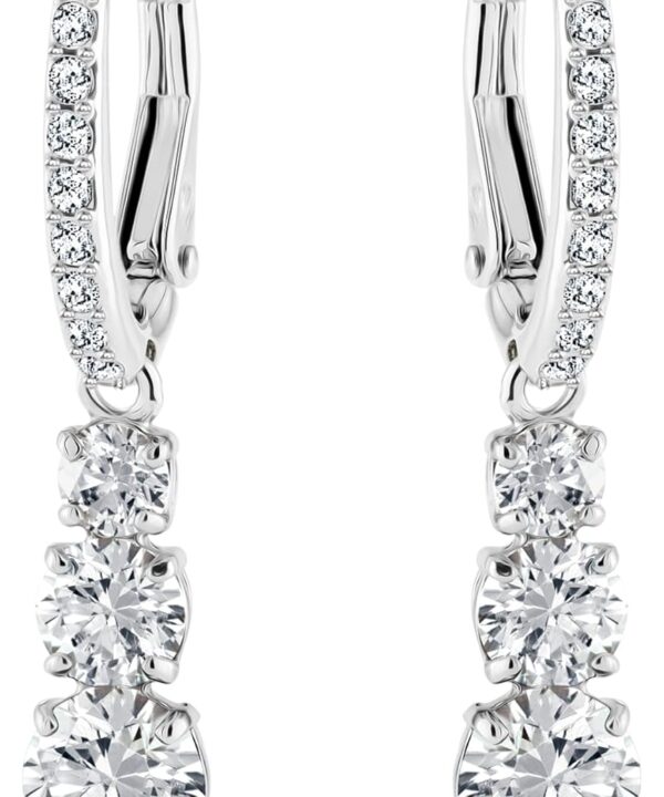 Swarovski Stilla Attract Trilogy Drop Pierced Earrings with White Crystals on a Rhodium Plated Setting with Hinged Closure