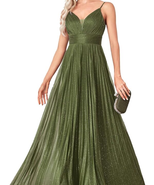 Sexy Backless Maxi Formal Dress for Women with Sequin, Sleeveless Pleated Evening Gowns for Wedding and Cocktail