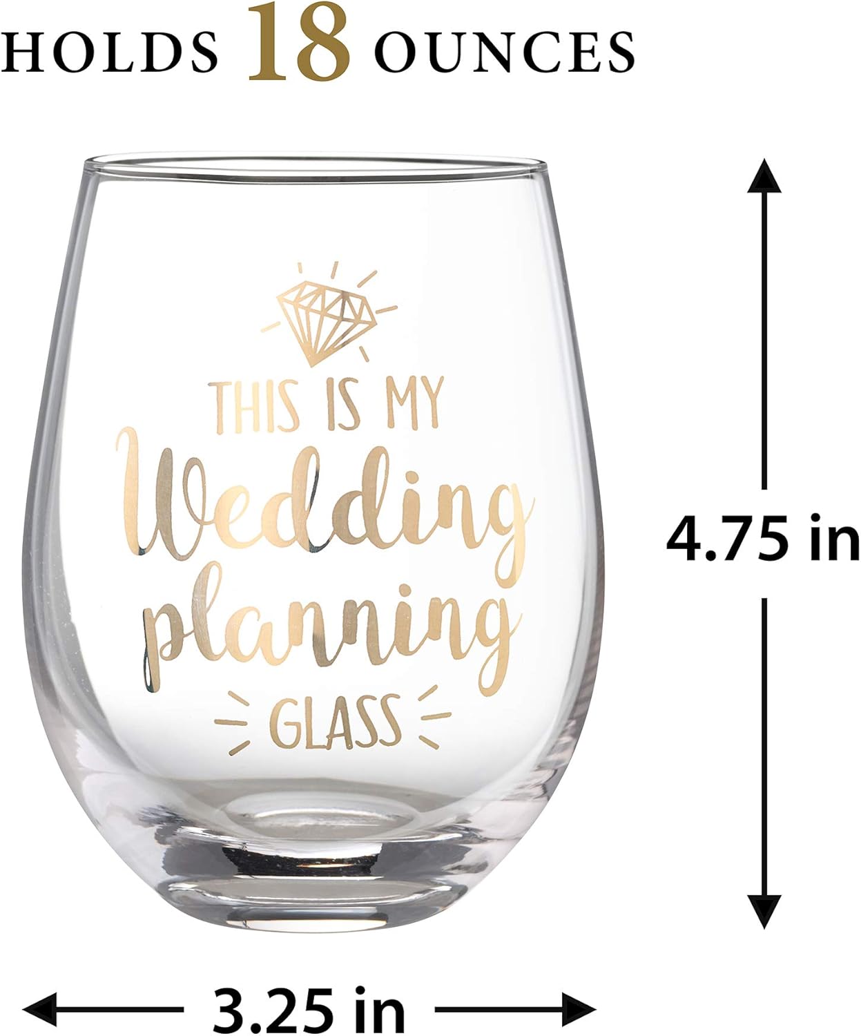 Lillian Rose Wedding Planning Stemless Wine Glass, Height 4.75″, Gold