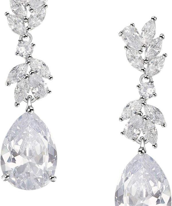 SWEETV Marquise Wedding Earrings for Brides, Bridesmaids, Teardrop Crystal Cubic Zirconia Bridal Drop Earrings for Women Prom