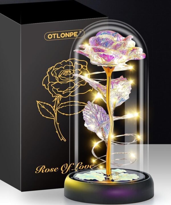 Otlonpe Glass Rose Flower Handmade Forever | Personalized Romantic Christmas, Valentines, Mothers Day, Birthday Gifts for Women Mom Her Grandma Girlfriend Wife | Home Office Flower Lamp Decorations