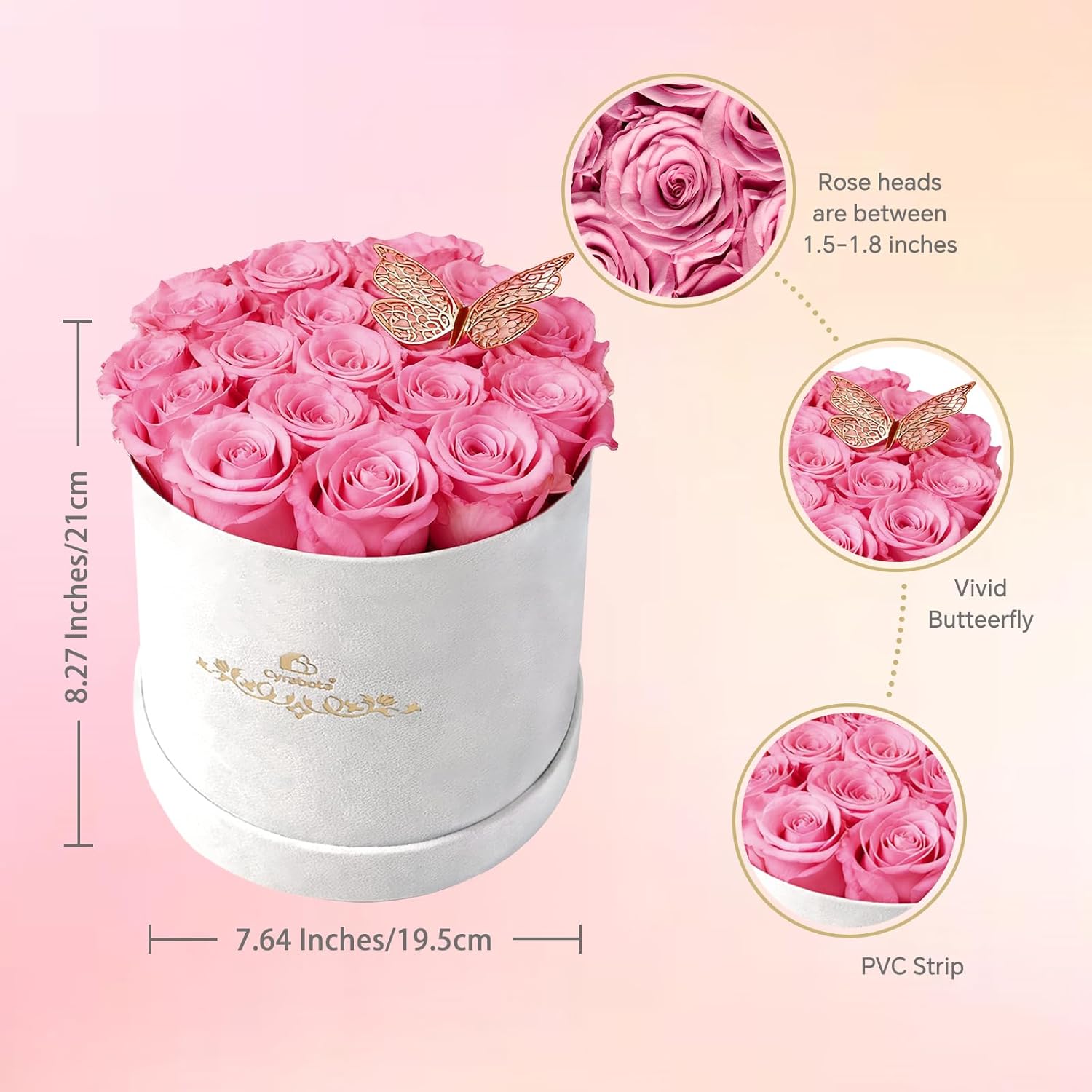 16 Roses in a Box, Preserved Flowers Gifts for Women, Forever Flowers for Delivery, Flower Birthday Gifts Box for Her, Mothers Day Rose Gifts for Mom, Sweet Pink