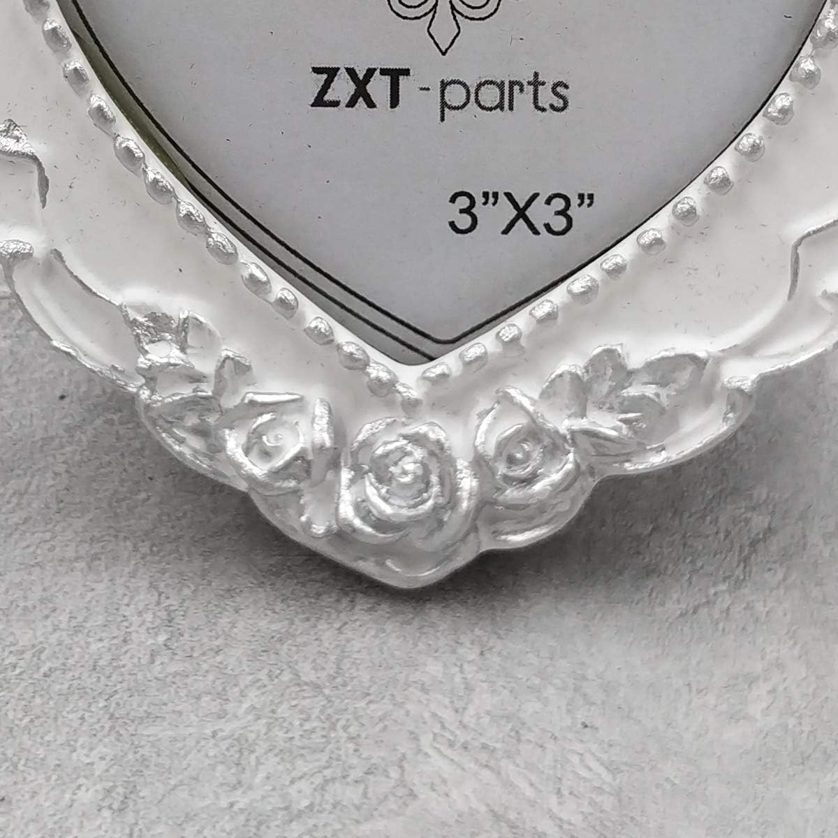 ZXT-parts 3×3 Picture Frame Heart White and Silver Edge Frame. Resin Handmade Photo Frame. Glass Panel. Black Suede Cover.European Style Suitable for Wall or Desktop.
