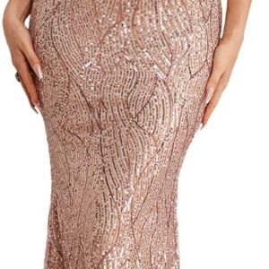 One Shoulder Formal Evening Gowns Sequin Mermaid Maxi Dress for Wedding Guest