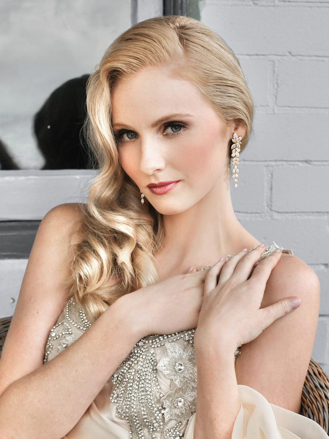 SWEETV Marquise Cubic Zirconia Wedding Earrings for Women Brides, Crystal Chandelier Bridal Drop Earrings for Prom Pageant