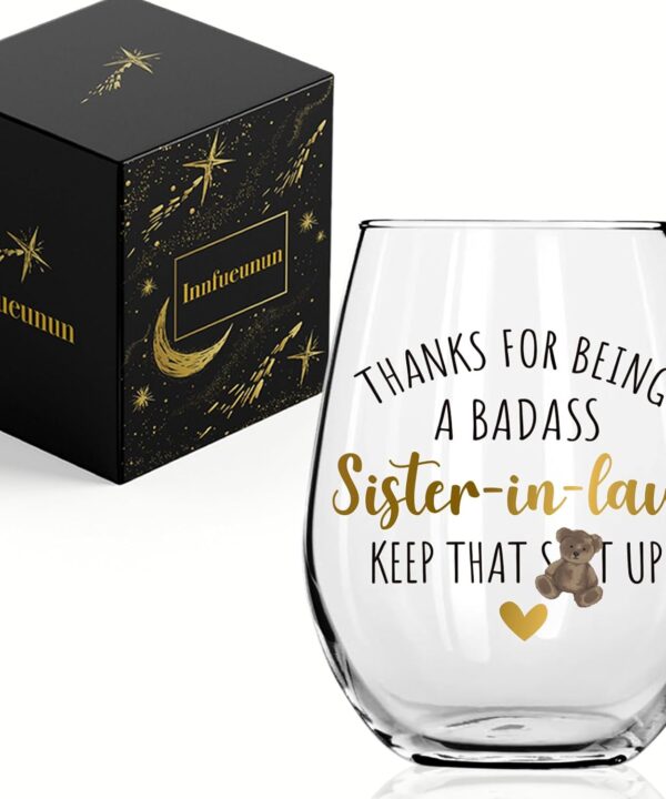 Thanks for Being A Sister-in-Law Stemless Wine Glass Gifts, Funny Birthday Gift Christmas Thank You Gift from Sister-in-Law,Sisters in Law Gifts for Wedding Engagement-15oz