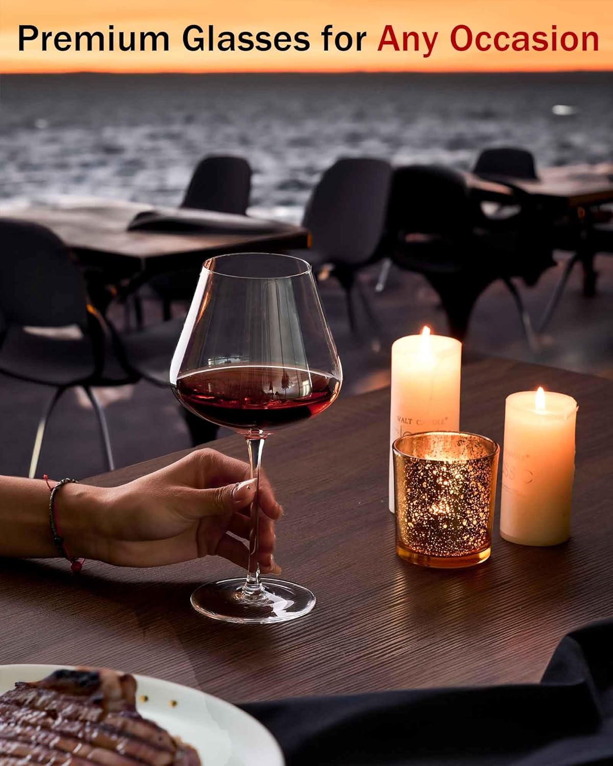 JBHO Hand Blown Italian Style Crystal Burgundy Wine Glasses – Lead-Free Premium Crystal Clear Glass – Set of 2-21 Ounce – Gift-Box for any Occasion