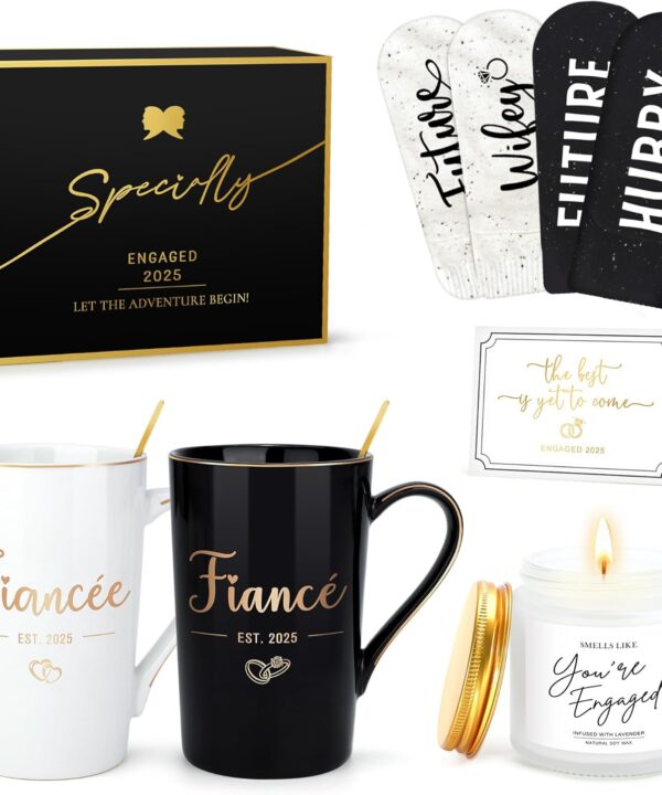 Engagement Gifts for Couples Newly Engaged Gifts for Couple Happy Engagement Gift for Women Fiance Gift for Women Just Engaged Decorations Ideas with Mugs Socks Candle Card for Her Him Men Best Friend