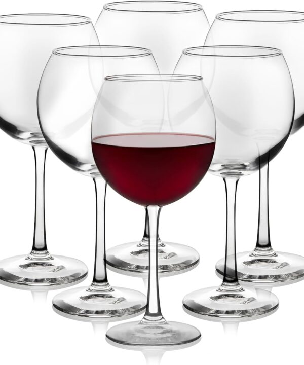 Libbey Vina Red Balloon Wine Glasses, 18.25 Oz Elegant Large Red Wine Glasses Set of 6, Long Stem Glass Wine Glasses for Weddings, Birthdays, and More