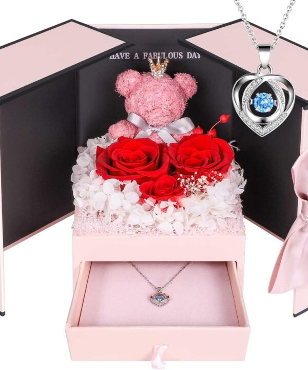 ADDWel Preserved Rose Gifts for Her, Forever Real Flowers with Sterling Silver Necklace for Wife Girlfriend Mom on Birthday Anniversary