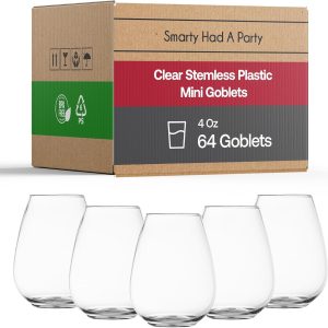 Smarty Had A Party 4 oz Plastic Stemless Wine Glasses (64 Pieces) Disposable Goblets & Plastic Water Goblets for Wedding Bulk Wine Glasses Disposable Classy for Toast, for Tastings and Parties
