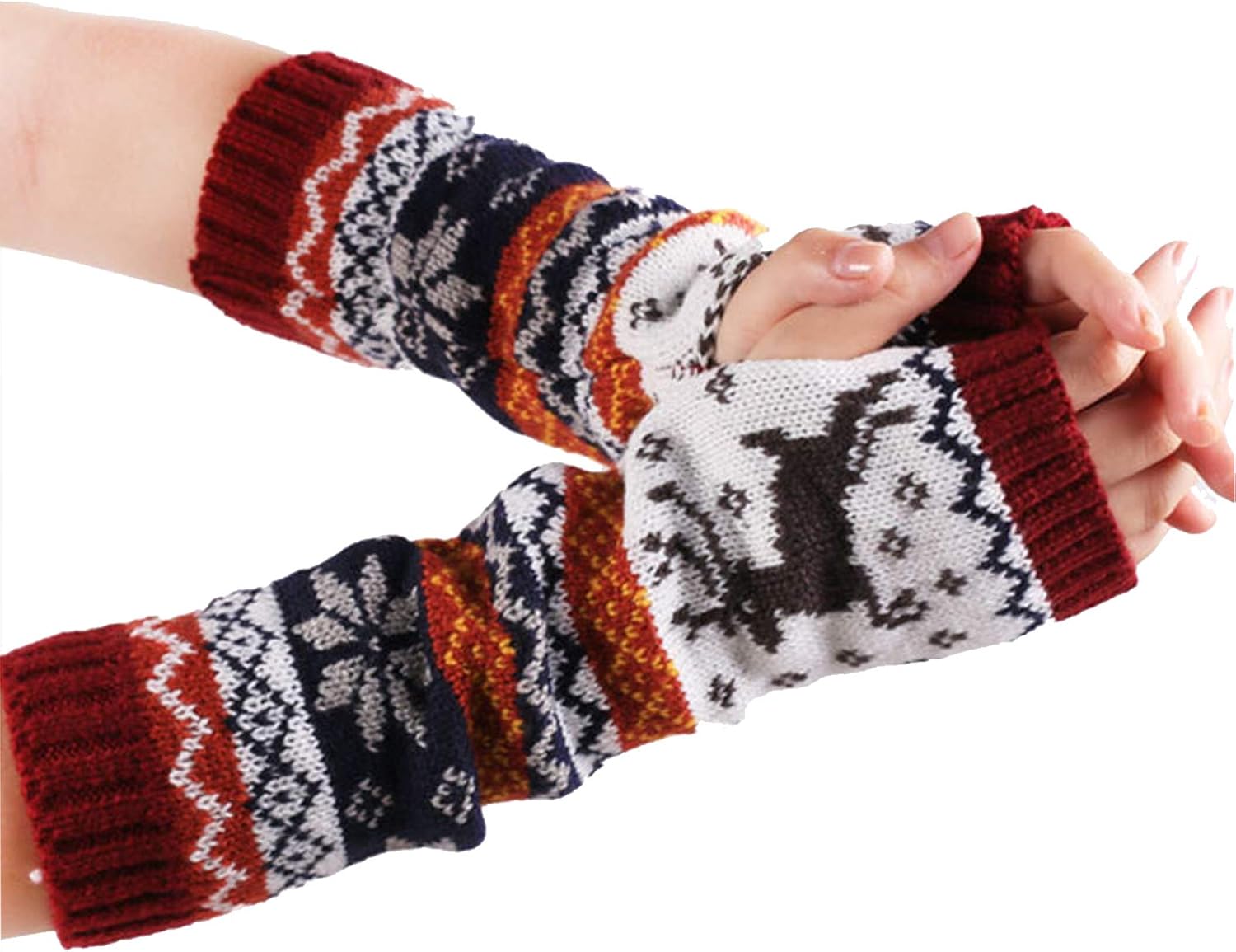 Colorful House Fingerless Thumb Hole Long Gloves Mittens Winter Arm Warmer