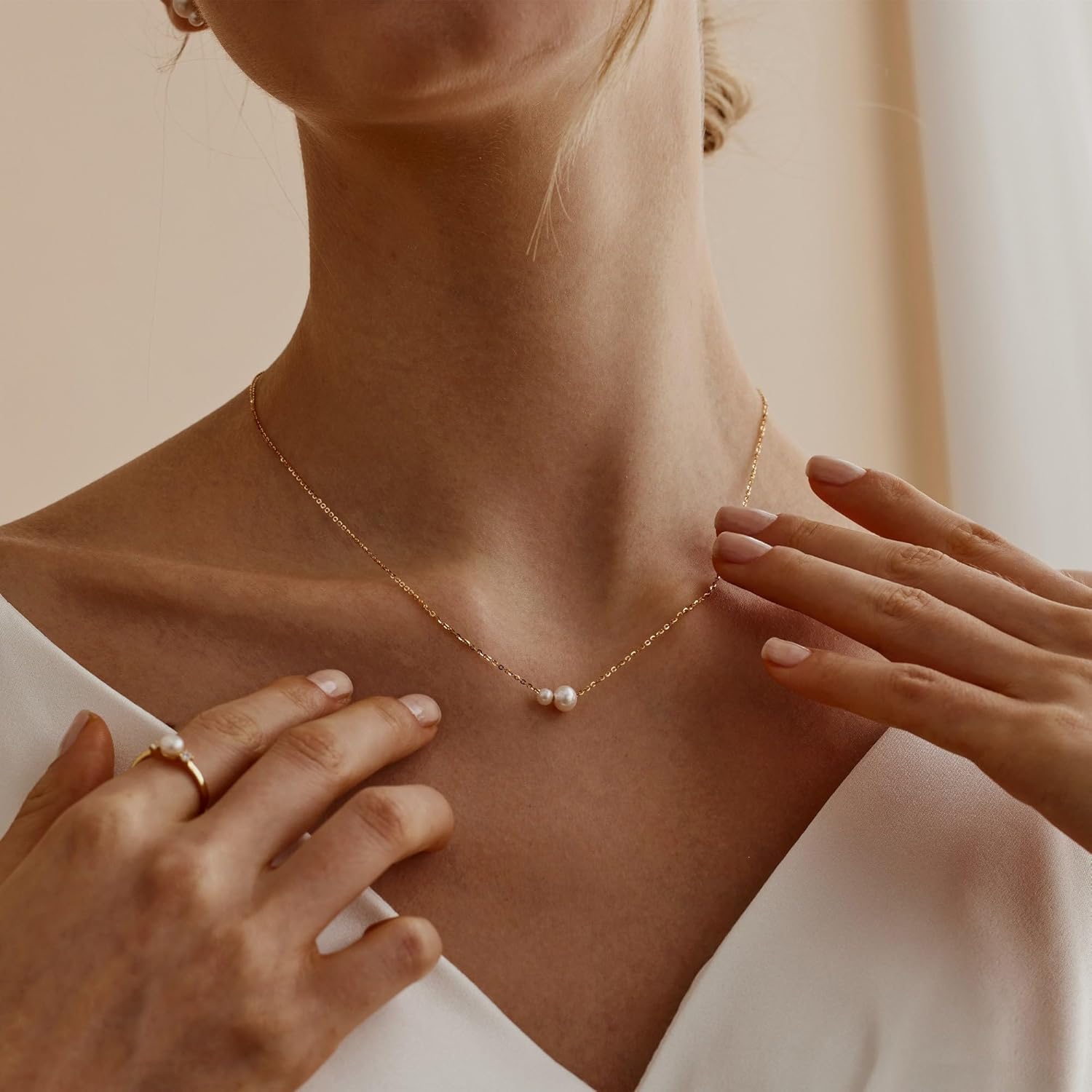 Gold Pearl Necklaces for Women Trendy 14k Gold Plated Dainty Necklace Simple Pearl Drop Single Charm Pendant Necklace Women’s Jewelry Best Friend Birthday Gifts Gold Jewelry for Women