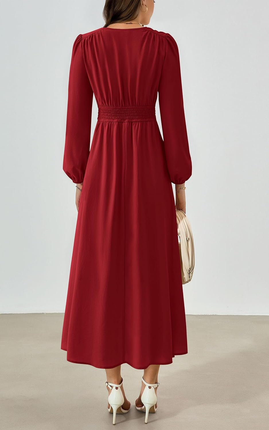 PRETTYGARDEN Womens Long Sleeve Maxi Dress 2025 Fall Trendy Elegant V Neck Flowy Wedding Guest Holiday Formal Long Dresses