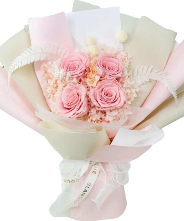 GLAMOUR BOUTIQUE Preserved Flowers Bouquet - Flowers Forever in a Box with Hydrangeas & More, Gift Ready for Anniversary, Birthday, Mother's Day, Long-Lasting 1-3 Years - Pink