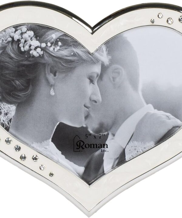 Clustered Rhinestones Heart Shaped 6.5 x 8 inch Zinc Alloy Table Top Photo Frame,Ivory