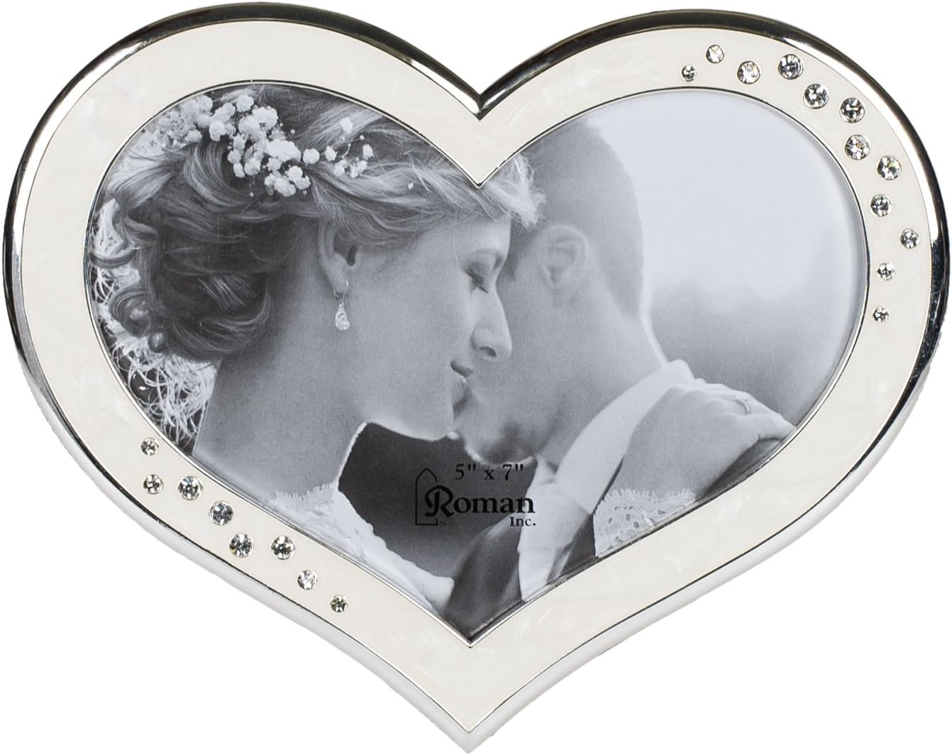 Clustered Rhinestones Heart Shaped 6.5 x 8 inch Zinc Alloy Table Top Photo Frame,Ivory