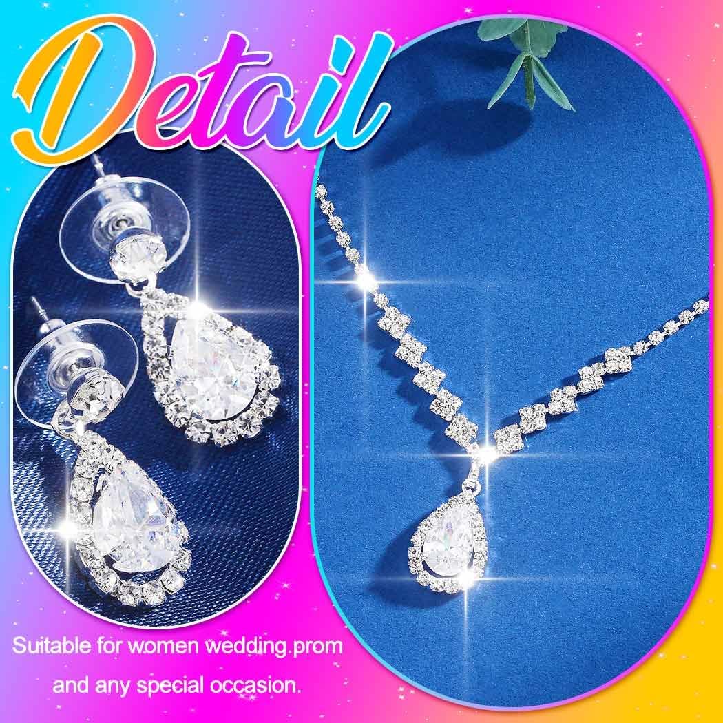 Aukmla Bride Wedding Necklace Earrings Set Silver Rhinestones Necklaces Bridal Crystal Jewelry Accessories for Women (Set of 3)