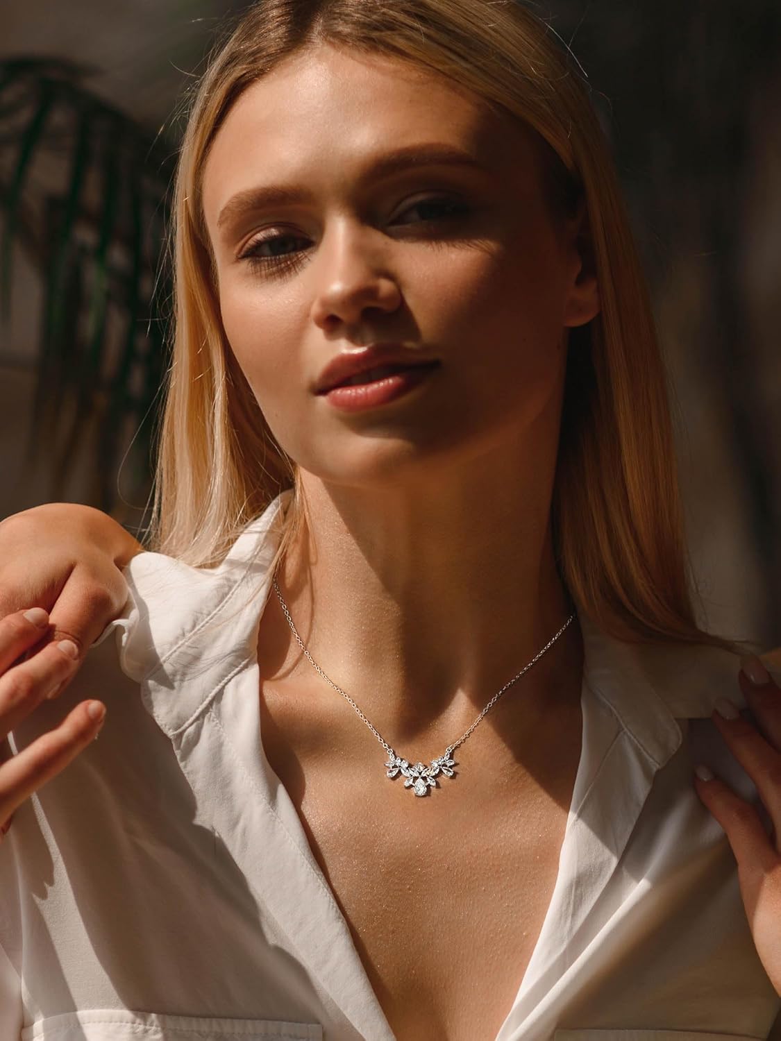 SWEETV Cubic Zirconia Wedding Bridal Backdrop Necklace for Brides, Crystal Dainty Back Necklace, Body Chain Jewelry for Women Prom