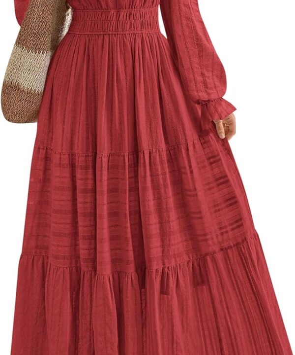 PRETTYGARDEN Women's 2025 Fall Wedding Guest Dresses Long Sleeve V Neck Flowy Elegant Holiday Party Maxi Dress with Pockets