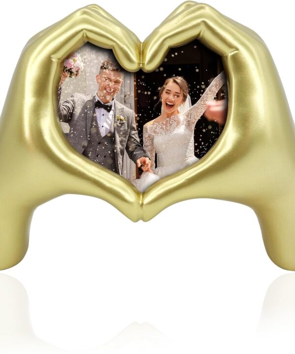 Gold Heart Hands Sculpture, Heart Hand Frame for Photos, Statue Decor for Living Room Bedroom Bookshelf, Gifts for Thanksgiving Christmas8.85 * 6.1 * 3.74