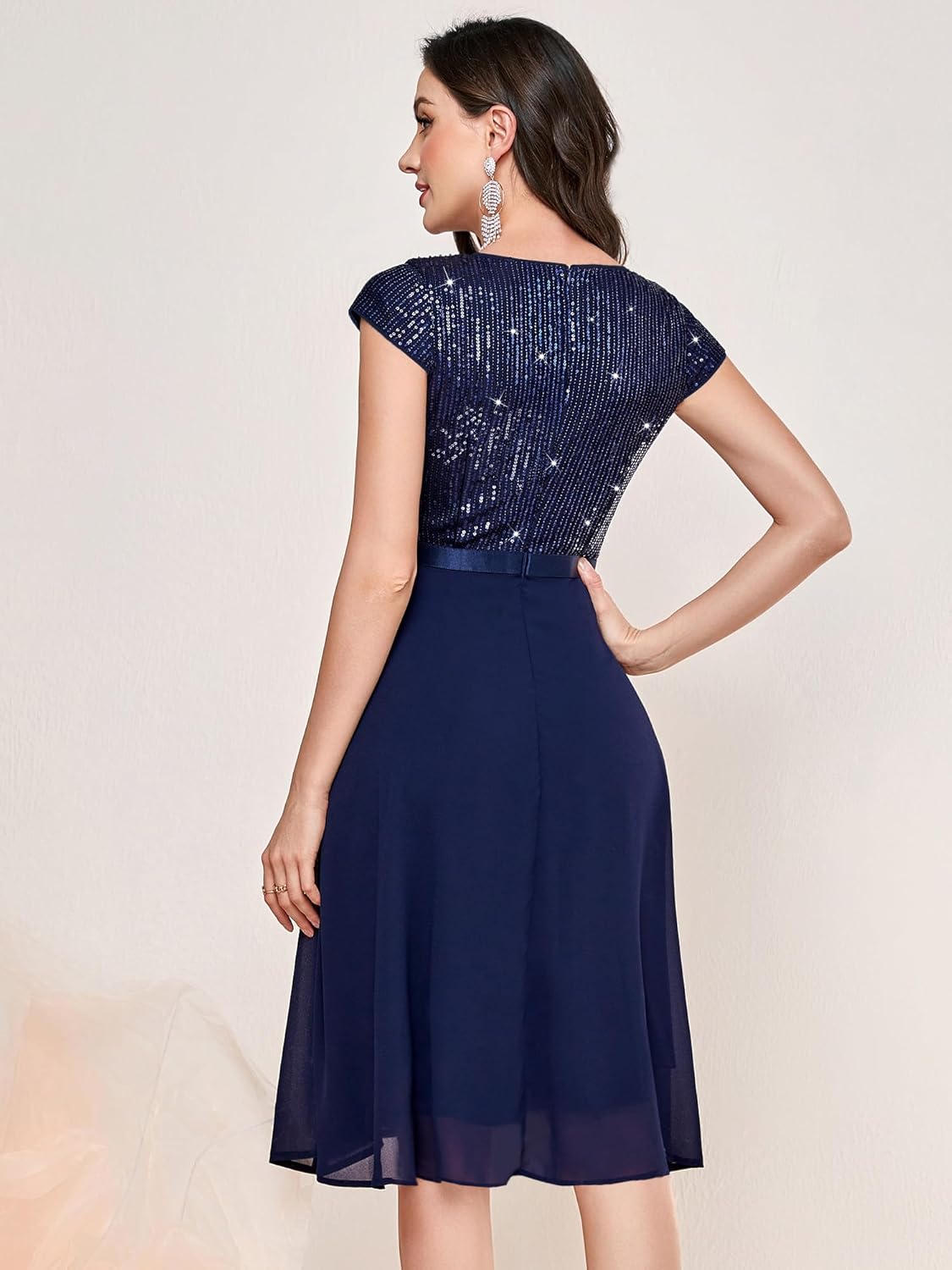 MISSMAY Womens Elegant Glitter Sequin Ruffle Style Cocktail Prom Dress