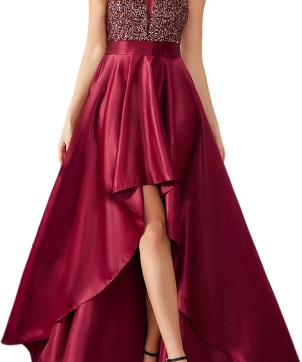 Ever-Pretty Women's Sexy V-Neck A-line High-Low Backless Sequin Wedding Guest Dress 00667