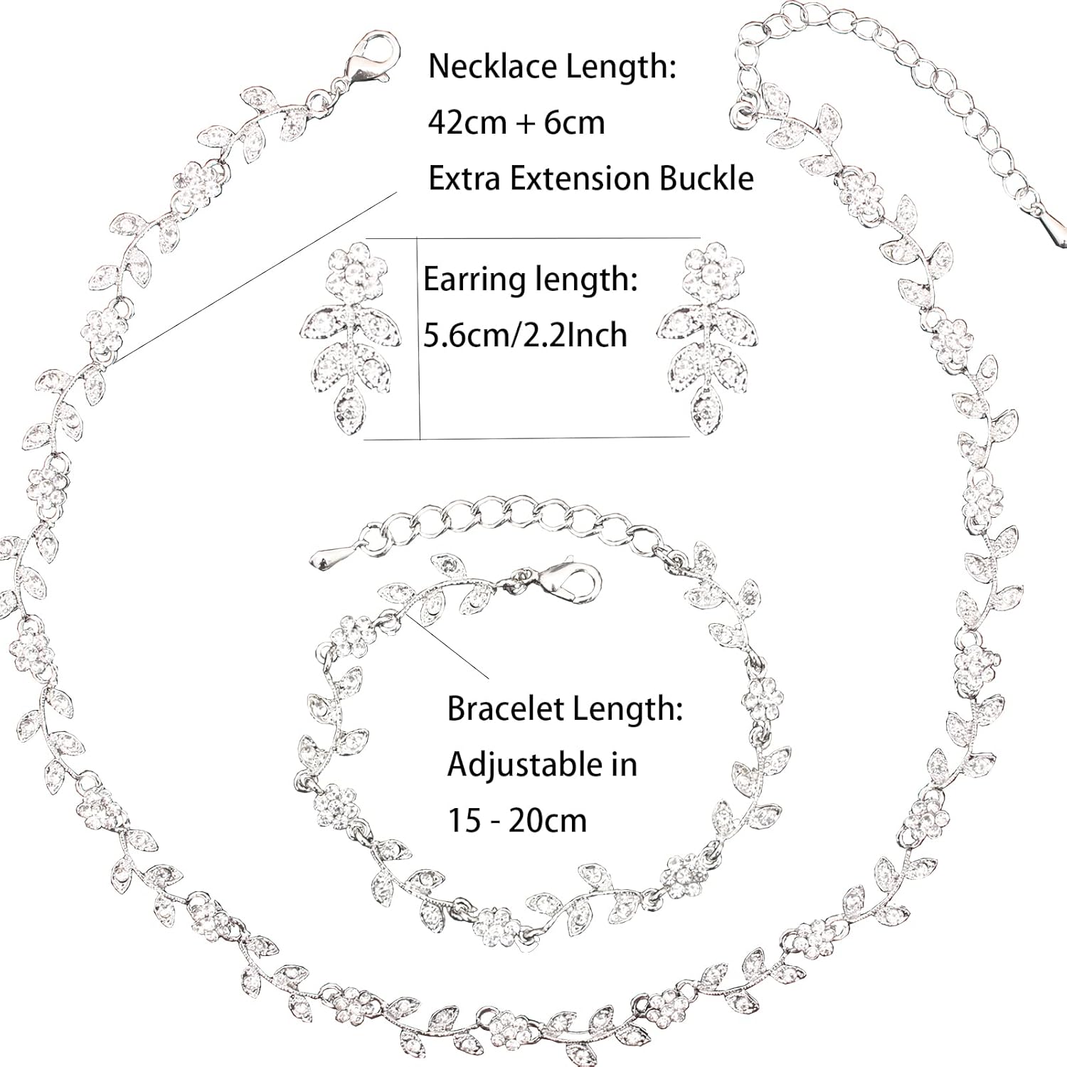 Austrian Crystal Rhinestone Choker Necklace Dangle Earring Link Bracelet Jewelry Set for Brides Bridesmaid Prom Costume Accessories for Women