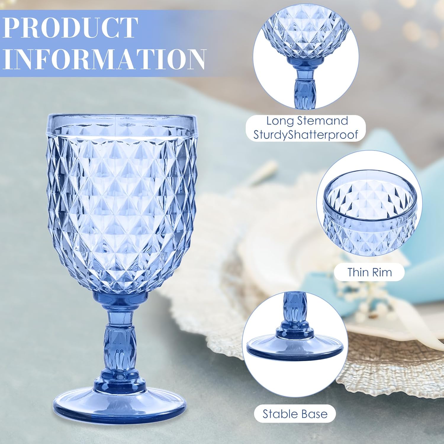 10 Pcs Blue Plastic Wine Glasses,Plastic Goblets for Parties, Sturdy and Durable Wine Glasses Can be Used for Weddings, Everyday Fun Parties and More!