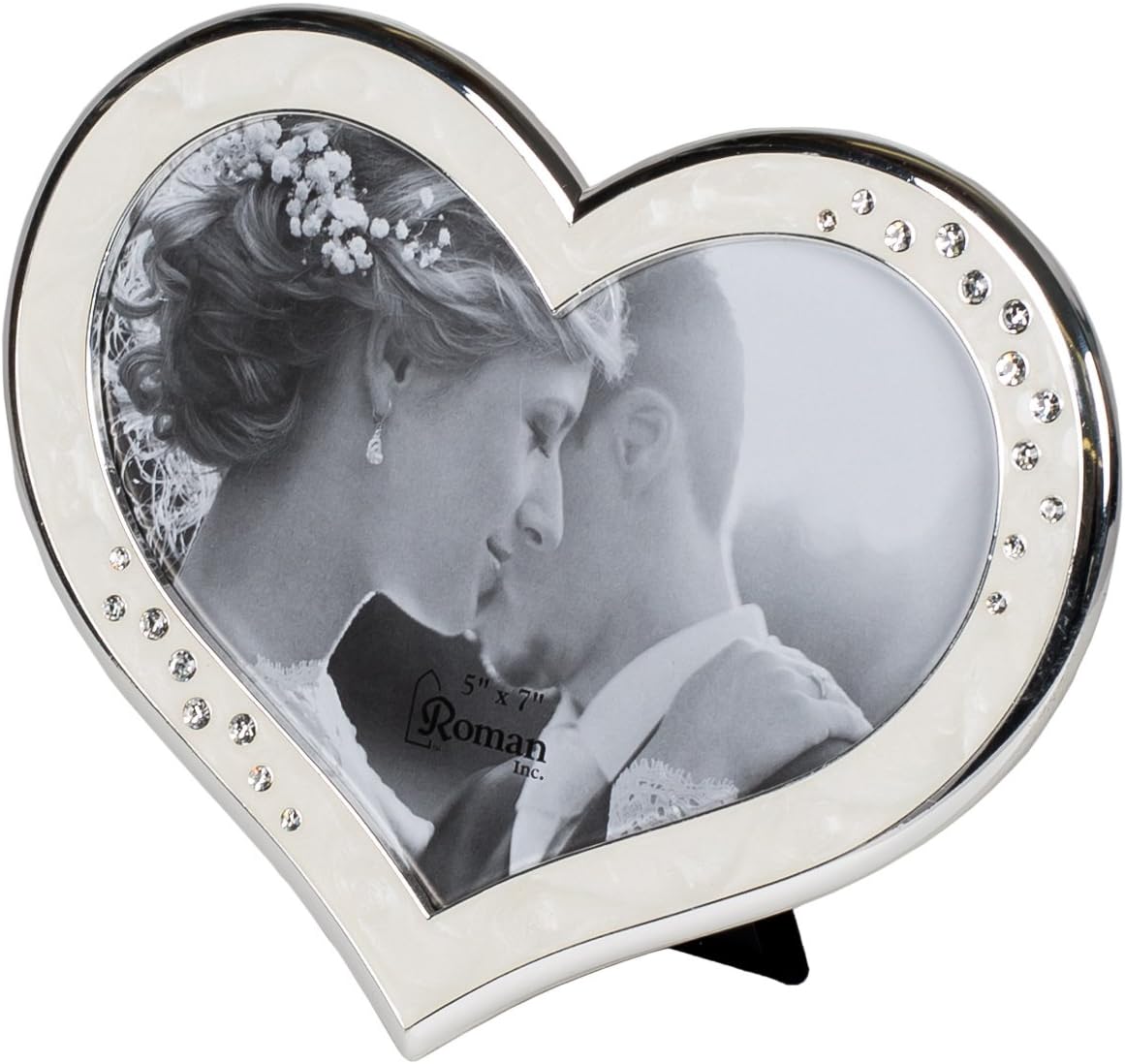Clustered Rhinestones Heart Shaped 6.5 x 8 inch Zinc Alloy Table Top Photo Frame,Ivory