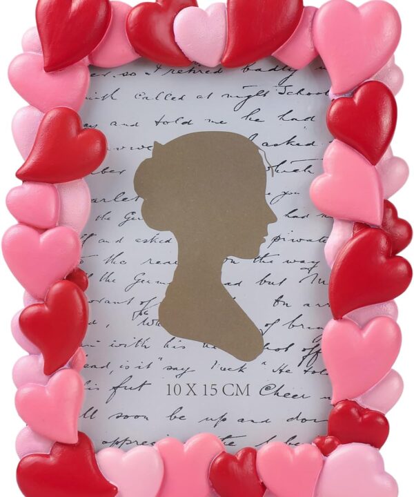Bicuzat 3D Embossed Red Pink Heart Pattern Resin Card Frame Photo Photo Display Frame Picture Frame for Desktop Table Top Display for Lover Valentine, 4 by 6 Inches