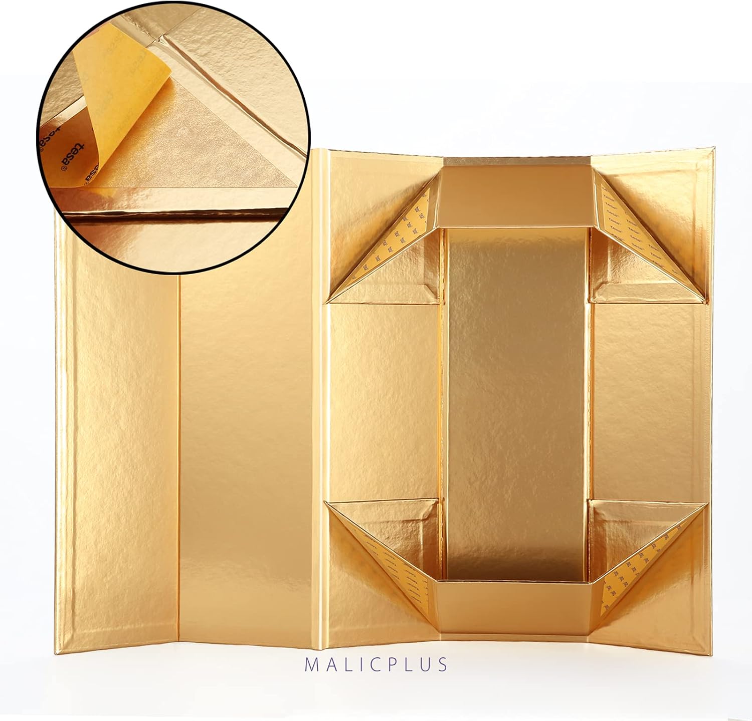 MALICPLUS 2 Wine Gift Boxes, 13.5×4.5×4 Inches, Magnetic Closure Collapsible Boxes (Glossy Gold with Grass Texture)
