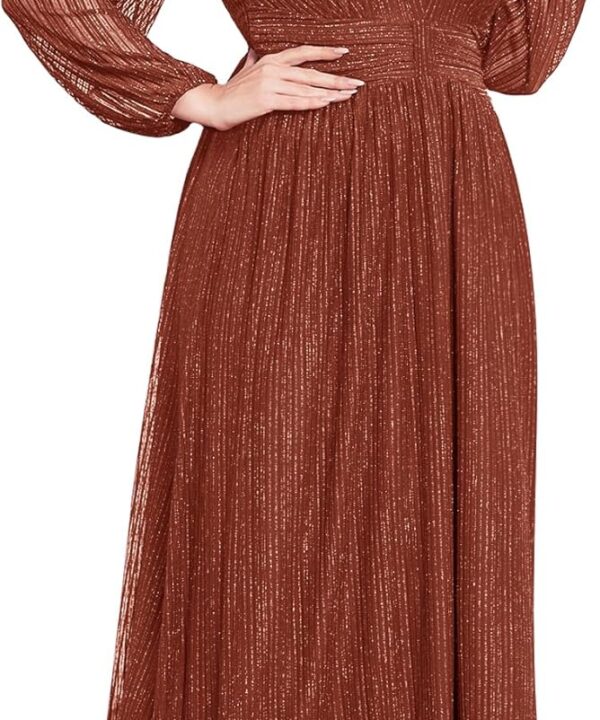 ZOMVA Plus Size Maxi Formal Dress Sparkly V-Neck A-line Ruffle Sleeves Evening Gown Cocktail Prom Lace