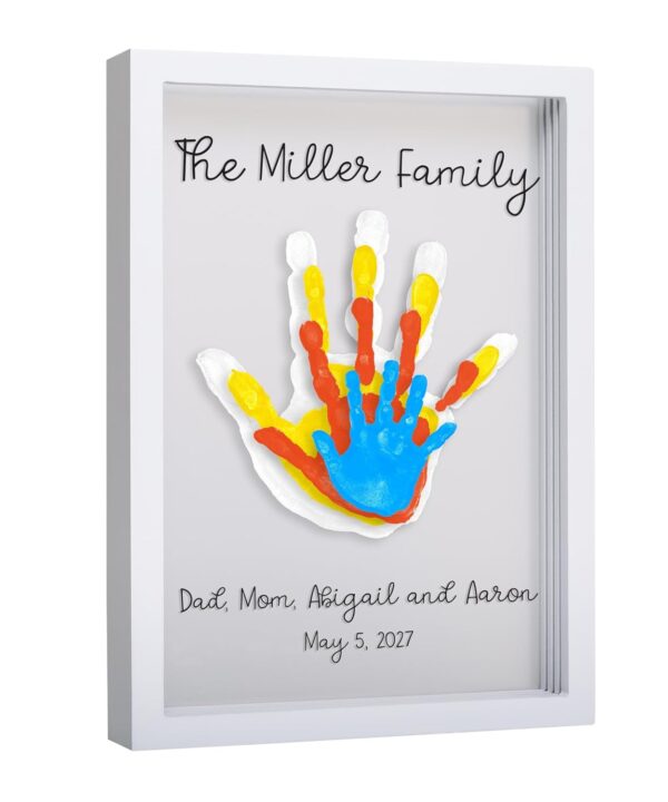 Pearhead Clear Family Handprint Frame, DIY Art Print Keepsake, Home Decor, Gift for New and Expecting Parents, 4 Paint Colors Included