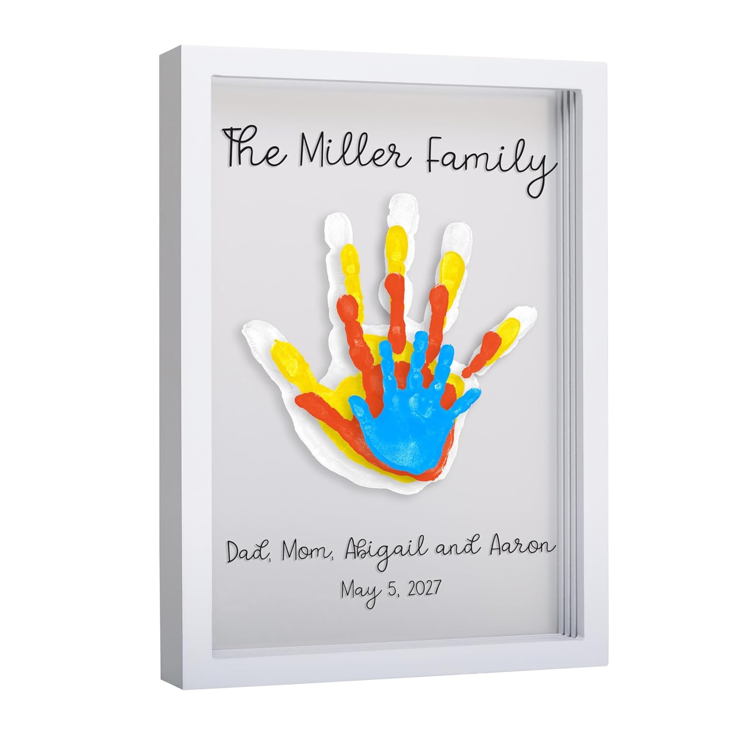 Pearhead Clear Family Handprint Frame, DIY Art Print Keepsake, Home Decor, Gift for New and Expecting Parents, 4 Paint Colors Included