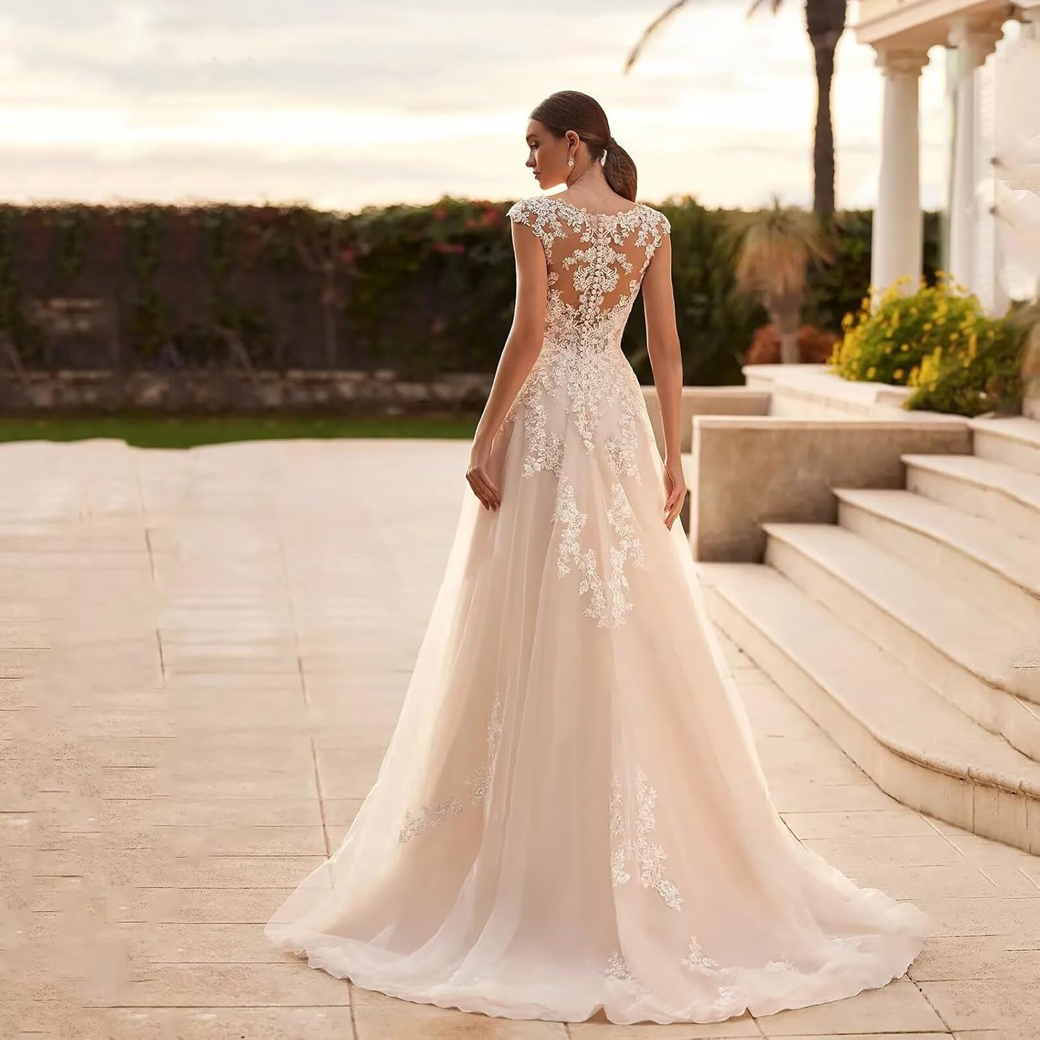 V Neck Wedding Dresses for Bride 2025 Plus Size Tulle A-Line Lace Applique Long Bridal Gowns with Train