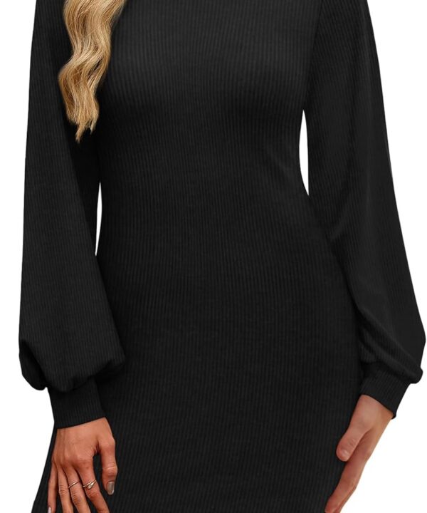 OFEEFAN Sweater Dresses for Women 2025 Fall Winter Puff Long Sleeve Crewneck Bodycon Fleece Ribbed Pullover Fashion Clothing