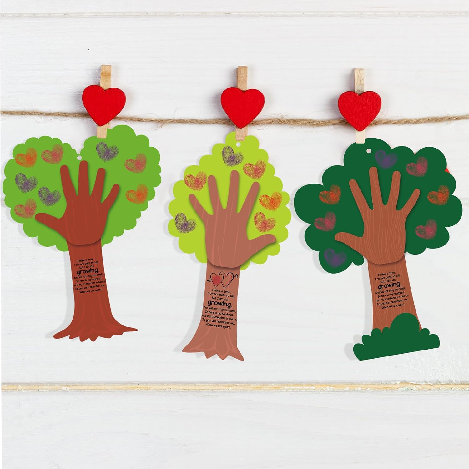 Menkxi 30 Set Valentine Tree Thumbprint Sign Craft Kit, DIY Poem Sign Craft for Art Project, Family Activity, Valentines Day Decoration, 6 Styles
