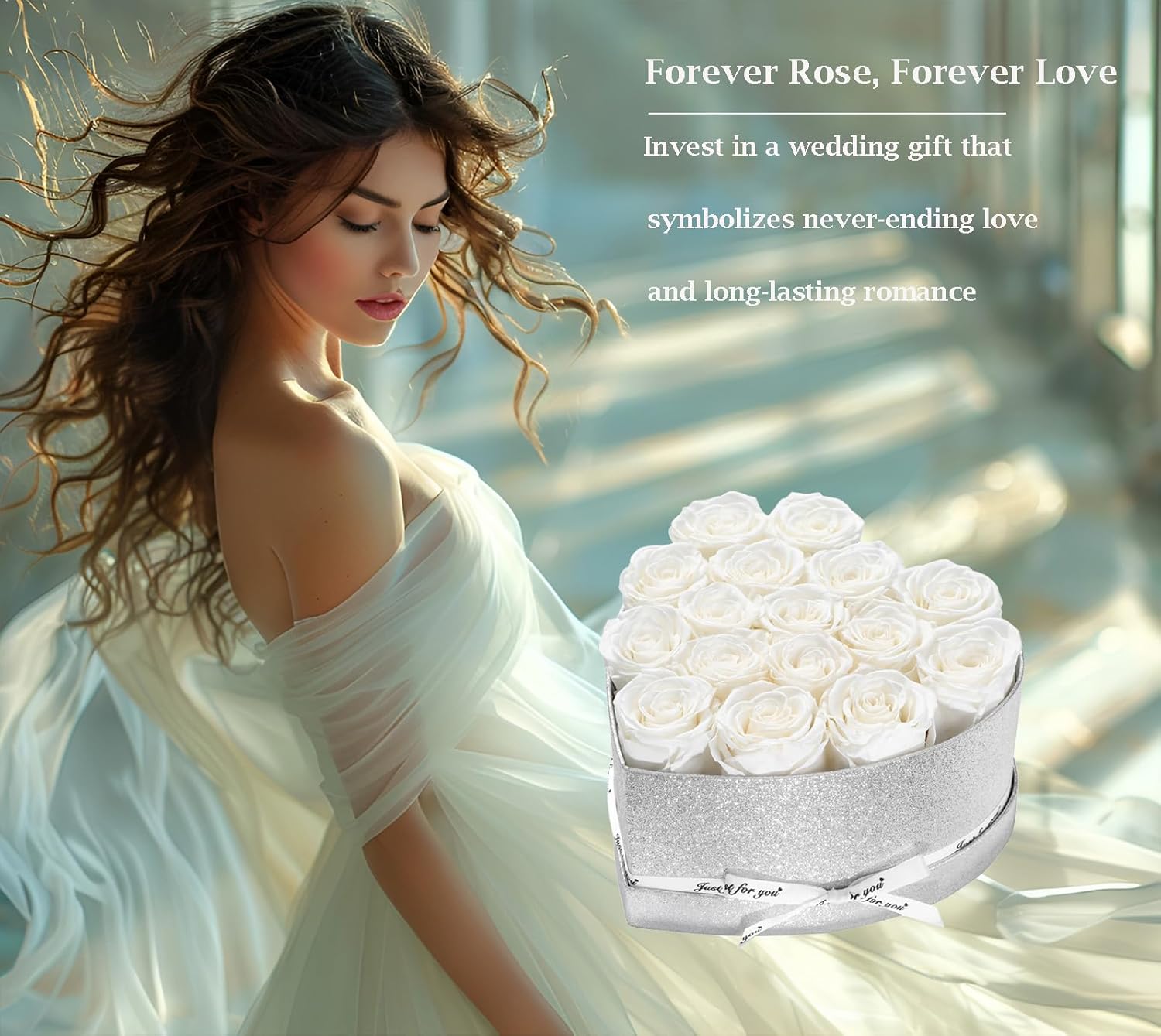 for Mom,Forever Flowers for Delivery, 16 White Preserved Rose in Heart Shaped Box, Eteranl Rose on Anniversary Birthday Gifts for Women, Mother, Wife, Girlfriend,