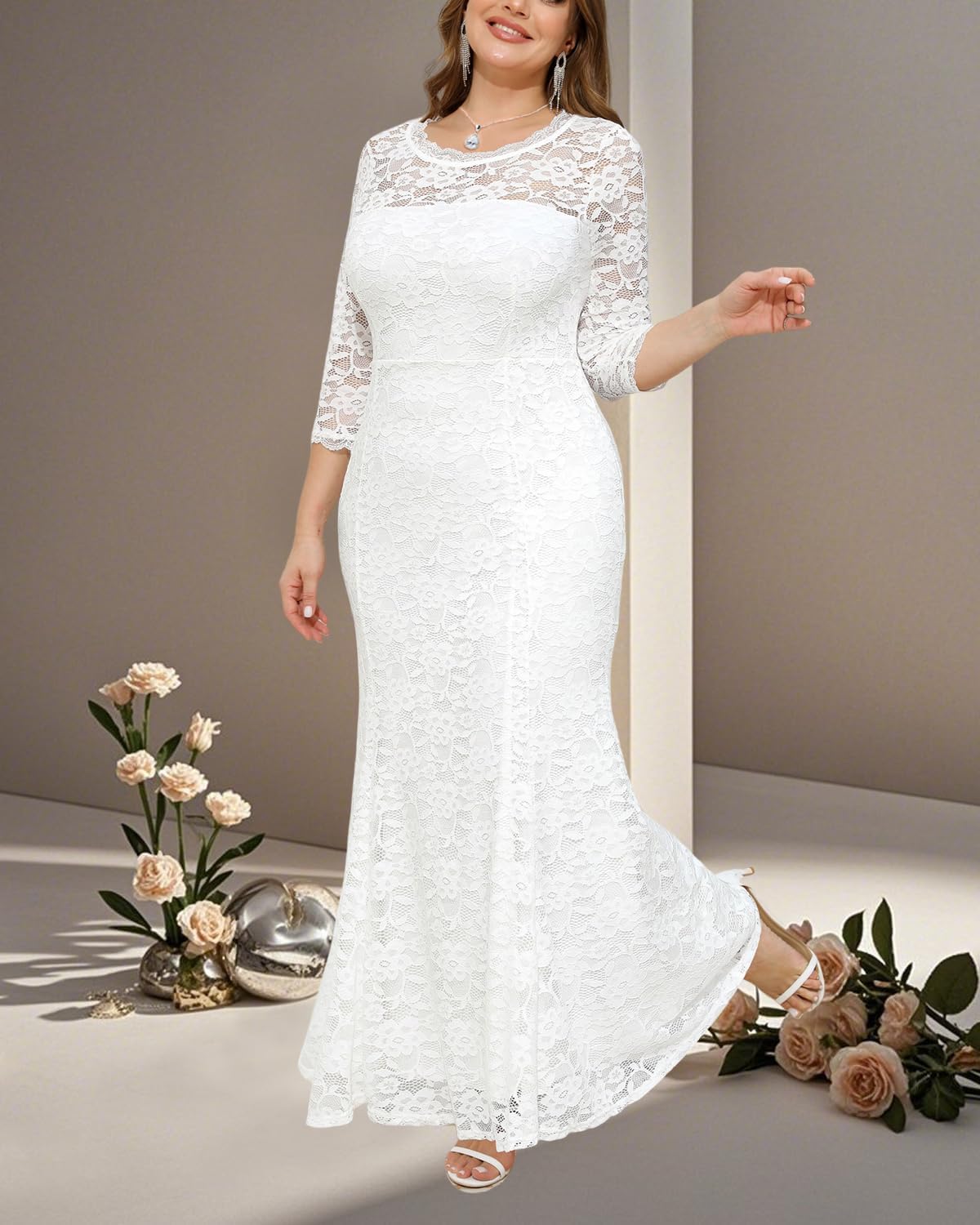 Plus Size Wedding Dress for Bride – Formal Evening Gown Party Lace Mermaid Dresses