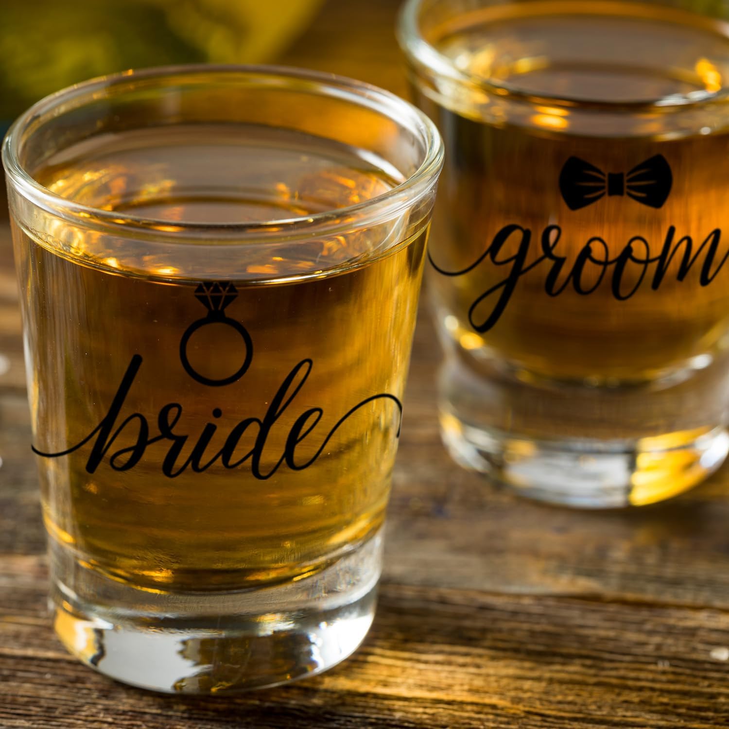 Canopy Street Bride And Groom Shot Glasses / 2 Wedding Shot Glasses/Bachelorette Bachelor Party 1.5 Ounce Small Glass Set