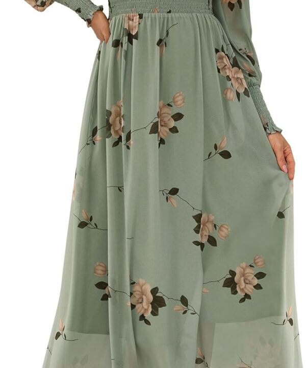 ANRABESS Women's Long Sleeve Floral Maxi Dress Casual V Neck Chiffon Boho Flowy Beach Fall Wedding Guest Party Long Dresses