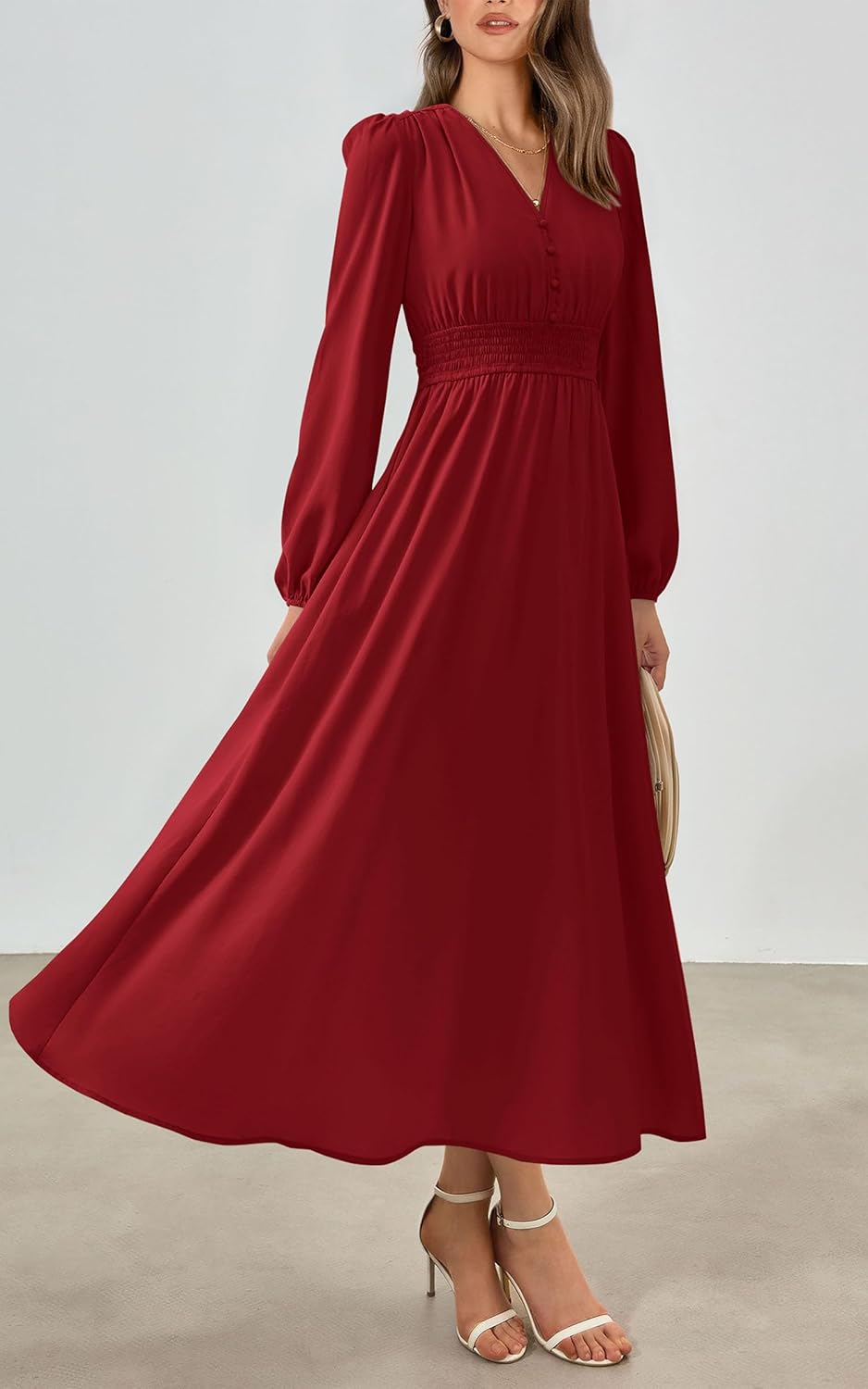 PRETTYGARDEN Womens Long Sleeve Maxi Dress 2025 Fall Trendy Elegant V Neck Flowy Wedding Guest Holiday Formal Long Dresses