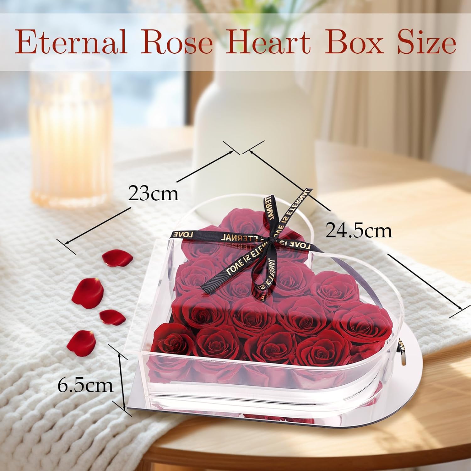 Preserved Flowers in Heart Shape Acrylic Box, 16Pcs Eternal Roses, Fresh Forever Roses, Birthday Gifts for Women, Wife, Her, Mothers Day, Valentines Day, Burgundy