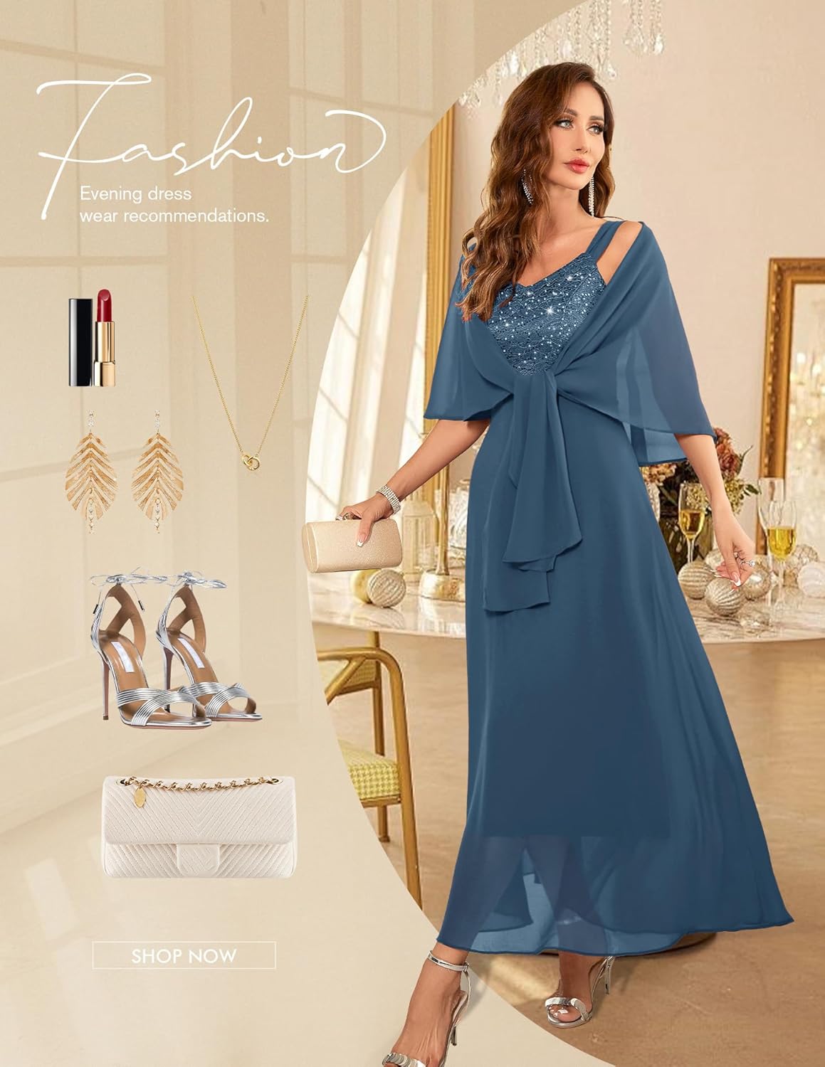 BeryLove Formal Wedding Guest Sequin Cocktail Evening Mother of The Bride Dress