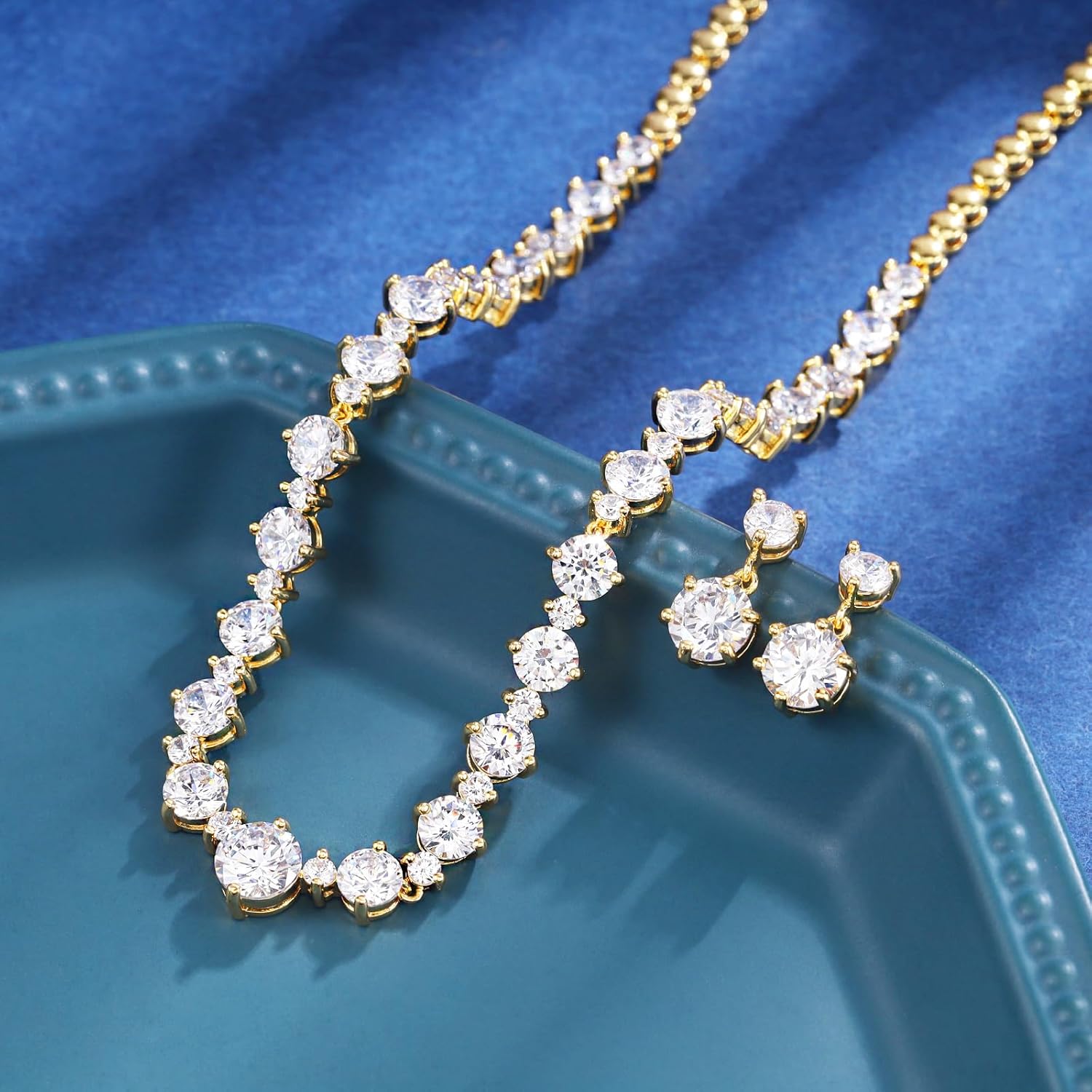 Women’s Bridal Jewelry Set for Wedding Brides Bridesmaids, Elegant Prom Costume Necklace and Earring Jewelry Set for Women Evening Wear